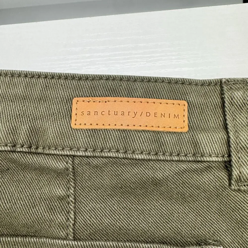 NWOT Sanctuary Denim The Marine Wide Leg Crop Jeans 29 Army Green Patch Pocket - Picture 11 of 16